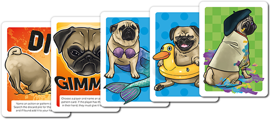 Hand of pugs and action cards